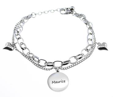 Bracelet with heart pendants and personal engraving