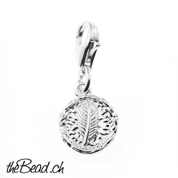 feather silver charm