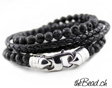 Leather bracelet EPIC Lava beads