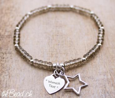 smoky quartz bracelet with heart and star pendants
