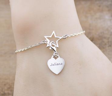 925 sterling silver star bracelet with heart charm