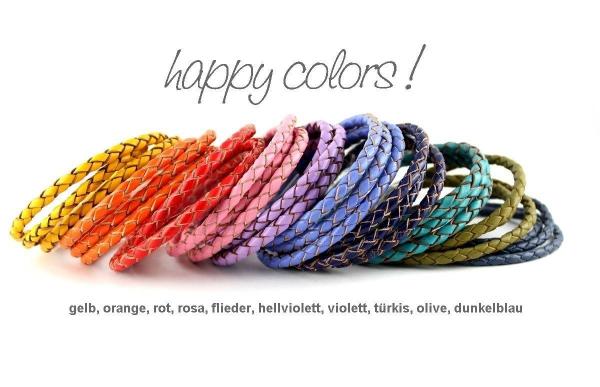 Farbauswahl aus bunten Lederfarben bei thebead onlineshop
