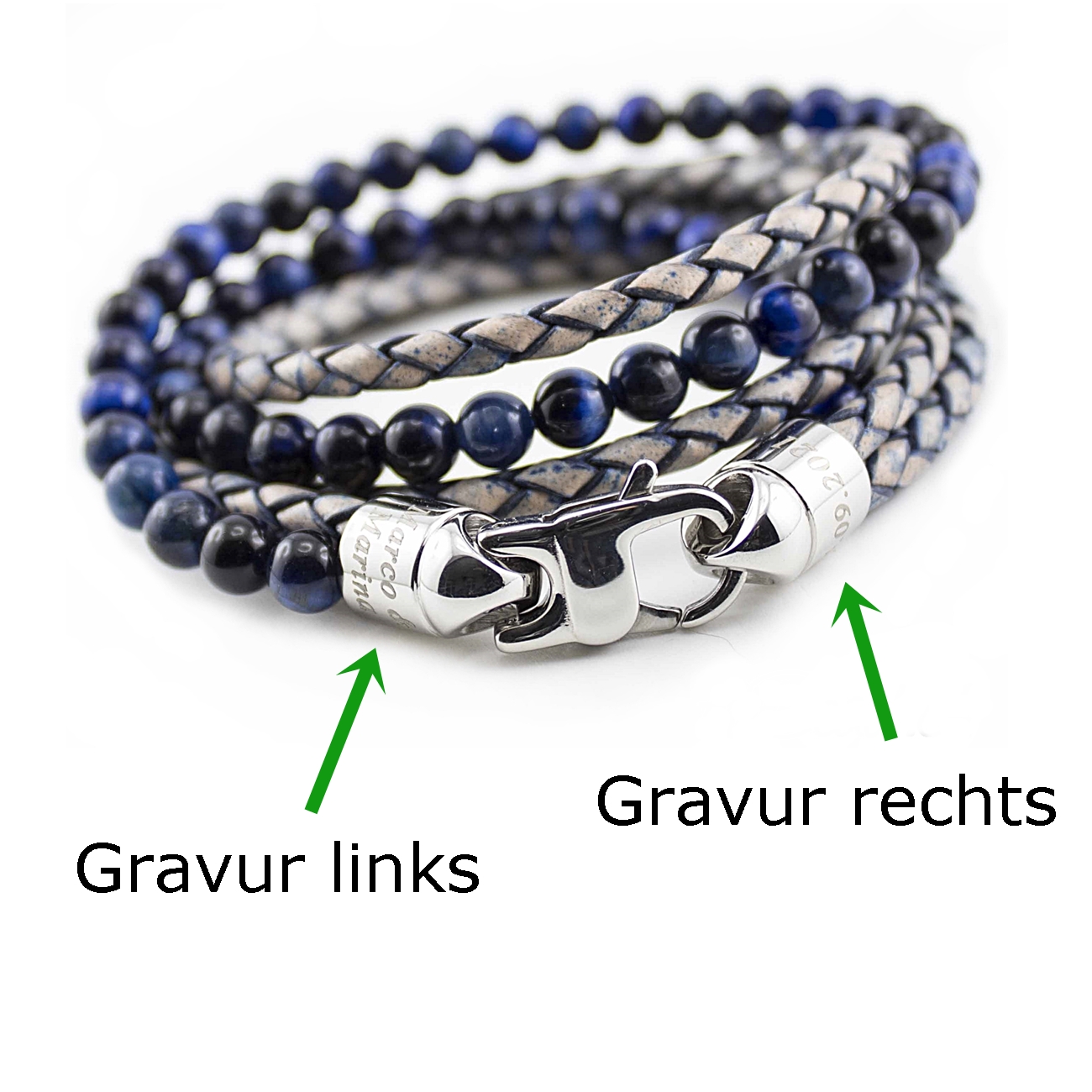 Herren Armband blau graumit gravur