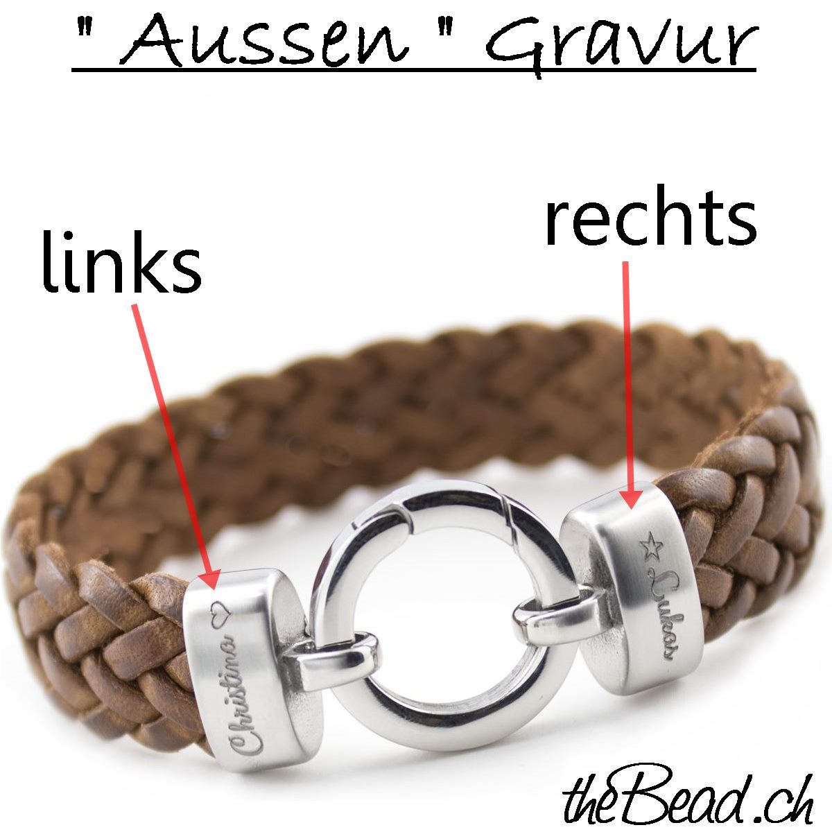 Hellbraunes Herren Lederarmband mit Edelstahl Verschluss & Gravur