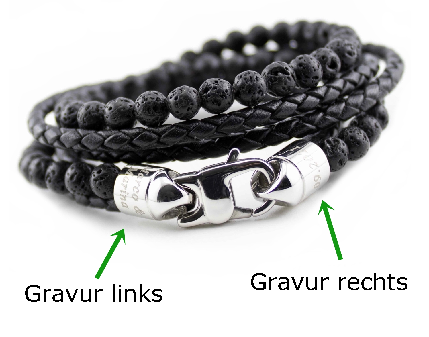 Herren Lederarmband *Epic* mit Lavaperlen  und gravur