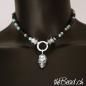 Preview: totenkopf skull krönchen Perlenkette für Männer mit 925 Silber kaufen schwarze matte perlen