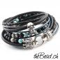 Preview: Krönchen Verschluss 925 Silber geflochtenes Leder mit totenkopf aus silber massivem silber