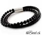 Preview: achat matte perlen thebead Edelstahl Herrenarmband mit geflochtenem Leder theBead