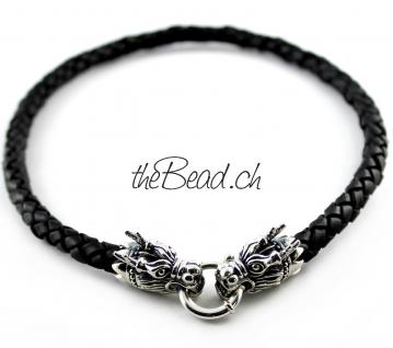 925 Sterling Silver leather necklace dragon head