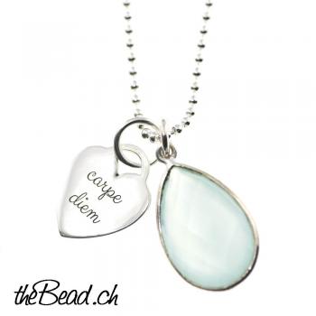 HERZ Gravur Collier AQUA ACHAT