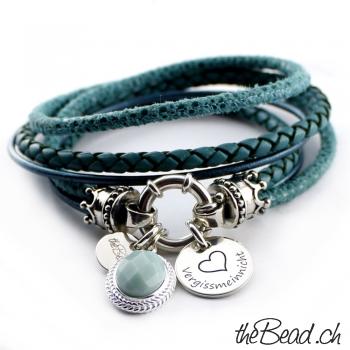 Amazonit  Wikelarmband Lederarmband mit Gravur Anhänger bei thebead