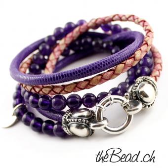 Leather Bracelet PRINZESSA with amethyste