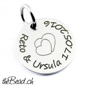 HEARTS pendant made of stainless steel with your personal engraving