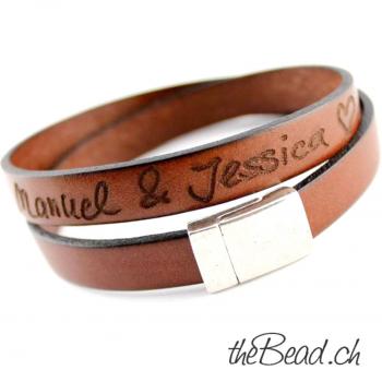 Armband mit Ihrer handschrift gravirt geschenkidee aus leder - Schweizer Schmuck kaufen