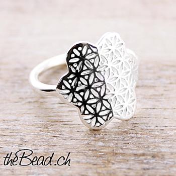 blume des lebens Ring und Fingerringe in Form einer Feder aus Silber kaufen und bestellen gel eines engels  aus 925 sterling silber