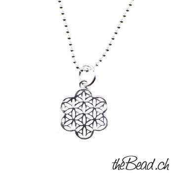 silver collier with flower of life pendant