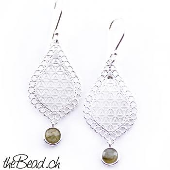 Earrings with flower of life and labradorit