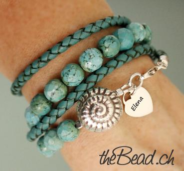 Bracelet LEATHER meets GREEN TURQUOISE