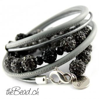 Leather Bracelet with sparkling beads