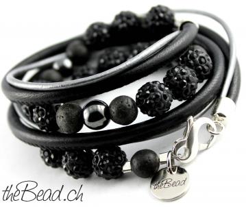 Leather Bracelet with sparkling beads