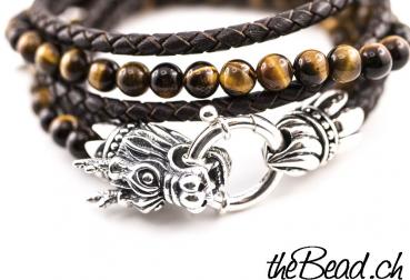 Wickelarmband mit drachen Kopf Verschluss aus sterling silber mit leder von thebead online bestellen