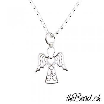 silver necklace with angel pendant