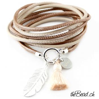 tolles Lederarmband mit FEDER & QUASTE, rose