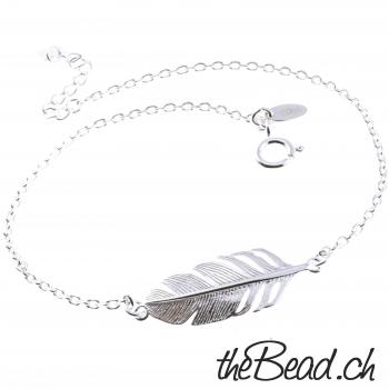 anklet made of 925 sterling silver feather