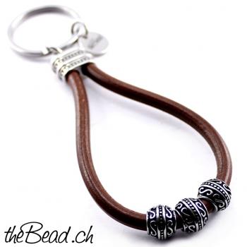 keychain leather and stainless steel