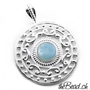 925 sterling silver pendant with aquamarin