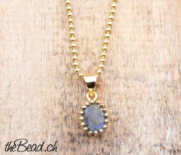 ballchain 925 sterling silver gold plated with labradorite pendant