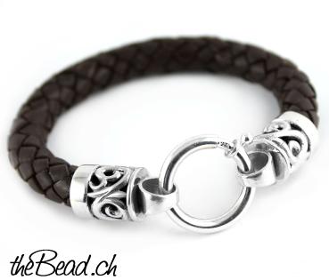 men leather bracelet dark brown