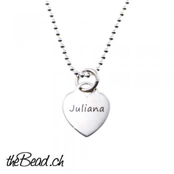 Silver necklace HEART with engraving