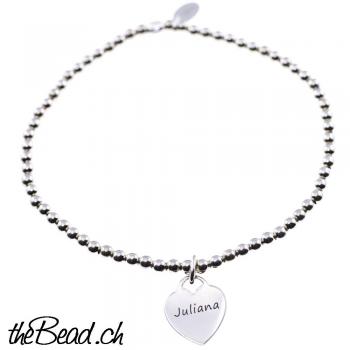 Herz thebead silberarmband damenschmuck mit graviertem anhänger tolle gravur namenkette und namensanhänger von thebead