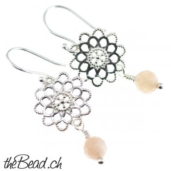 orange moonstone silver earrings