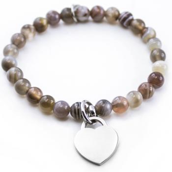 Botswana Achat Armband mit Herzanhänger, Gravur möglich