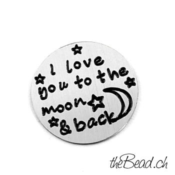 " i love you to the moon and back " Inlay für alle runden La Vie Medaillons