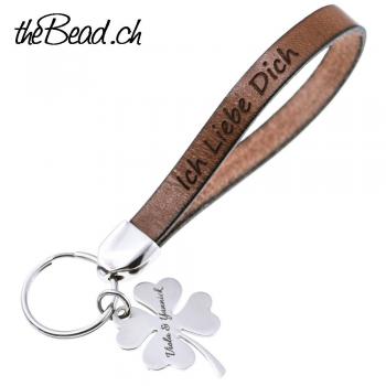 key chain engraved four leaf