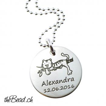 silver necklace with a little cat and your personal engraving