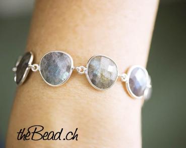 Silber Armband mit grossen LABRADORIT Steinen