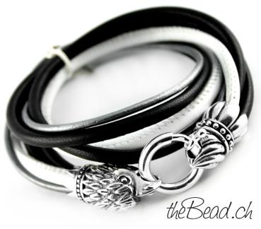 Leather bracelet EAGLE in black / white