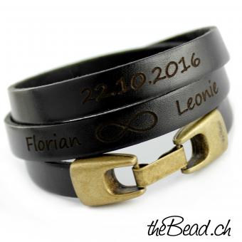 Lederarmband No. 3 graviert mit IHREM Wunschtext, VINTAGE ANTIK Style