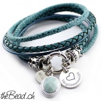 Damen Geschenkidee Gravur Anhänger Lederarmband 925 silber theBead mit echten Perlen und eine tolle Geschenkidee