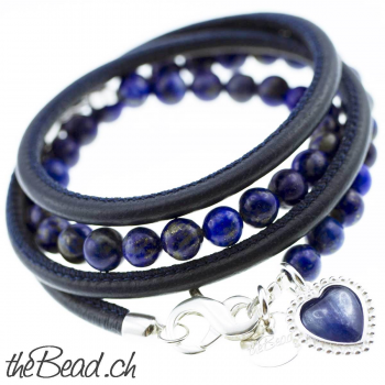 kyanit lapislazuli herz Lederarmband mit Venusblumen Anhänger theBead