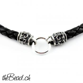 necklace made of sterling silver  and leather