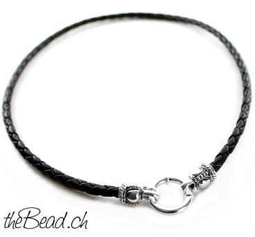 Leather necklace 4mm with 925 sterling silver