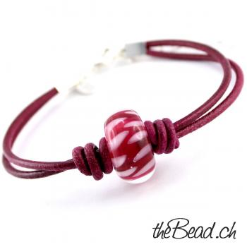 Lederarmband BERRY mit XL Modulglasperle