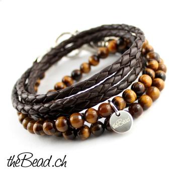Wickelarmband mit Löwen Kopf Verschluss aus sterling silber mit leder von thebead online bestellen