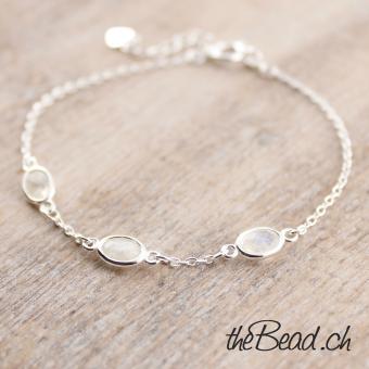 silver bracelet with rainbow moonstones