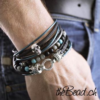 LUXUS Lederarmband mit SKULL Totenkopf & Krönchen Verschluss